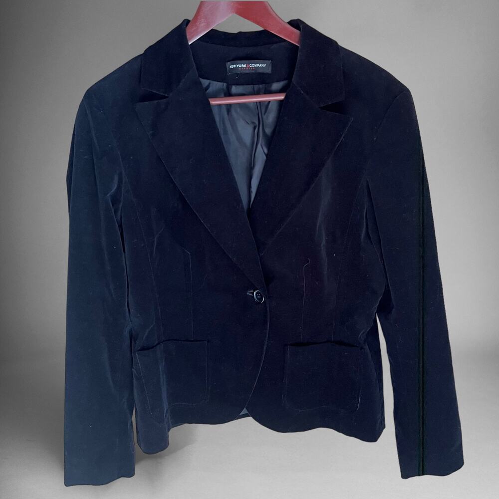 New York & Company Stretch Velvet Blazer Women's Medium Vintage One Button Fancy